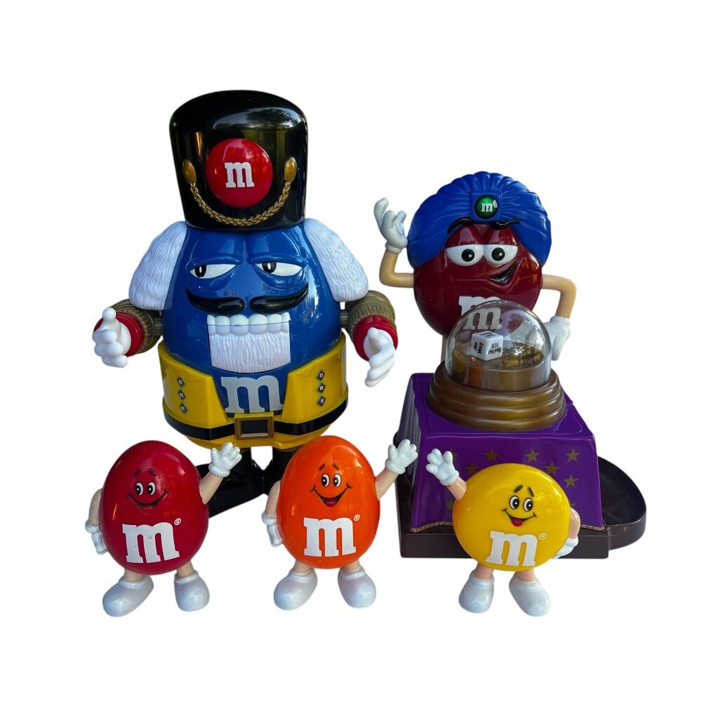M&M Dispenser Lot - 2 Large and 3 Small Dispensers VINTAGE